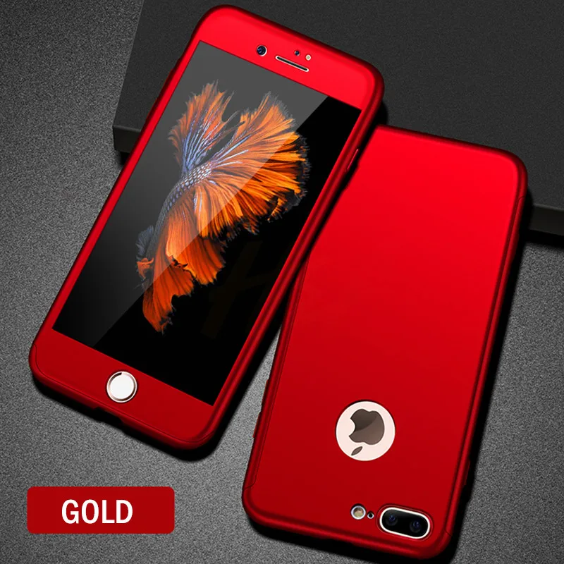 Красный H& A Роскошный 360 Защитный чехол для iPhone 7 6 6s Plus Полный Жесткий PC чехол для телефона для iPhone 8 6 6s 7 Plus чехол с закаленным стеклом - Цвет: Красный