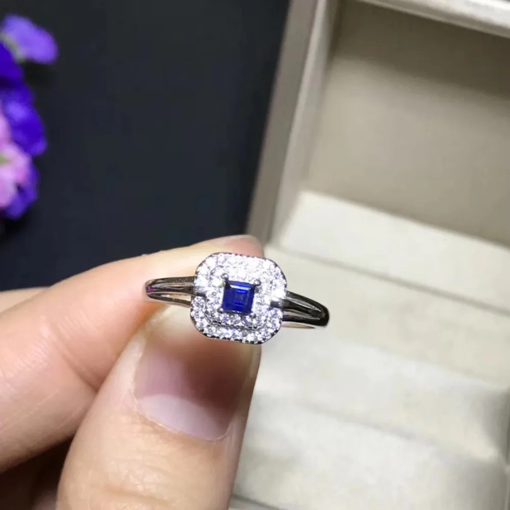Lovely Small delicate round Natural blue sapphire gem Ring S925 Silver Natural gemstone Ring girl Women's party gift Jewelry