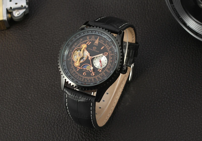 Люксовый бренд FORSINING Tourbillon часы мужские стильные кожаный ремешок модные автоматические часы водонепроницаемые Золотые механические часы