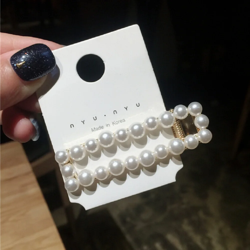 

Women Fashion Metal Geometric Rectangle Waterdrop Hair Clips Imitiation Pearl Rhinestones Hairpins Hair Accessories for Girls
