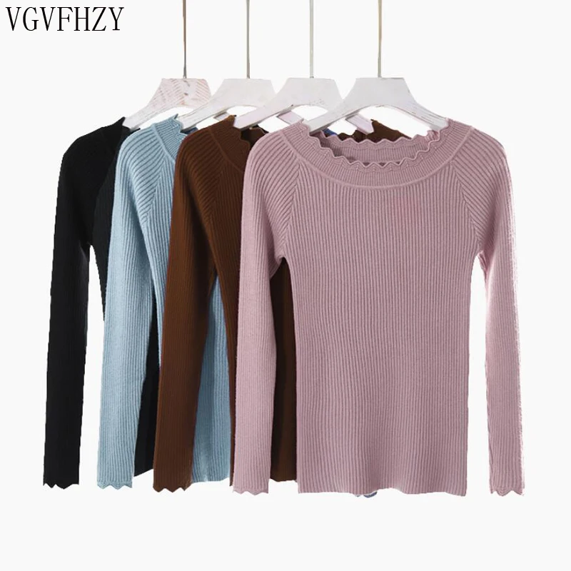 

2018 Autumn Winter Sweater Women slim Sweater female Pullovers long sleeve Wave O-neck knitted sweater top fashion LY1211