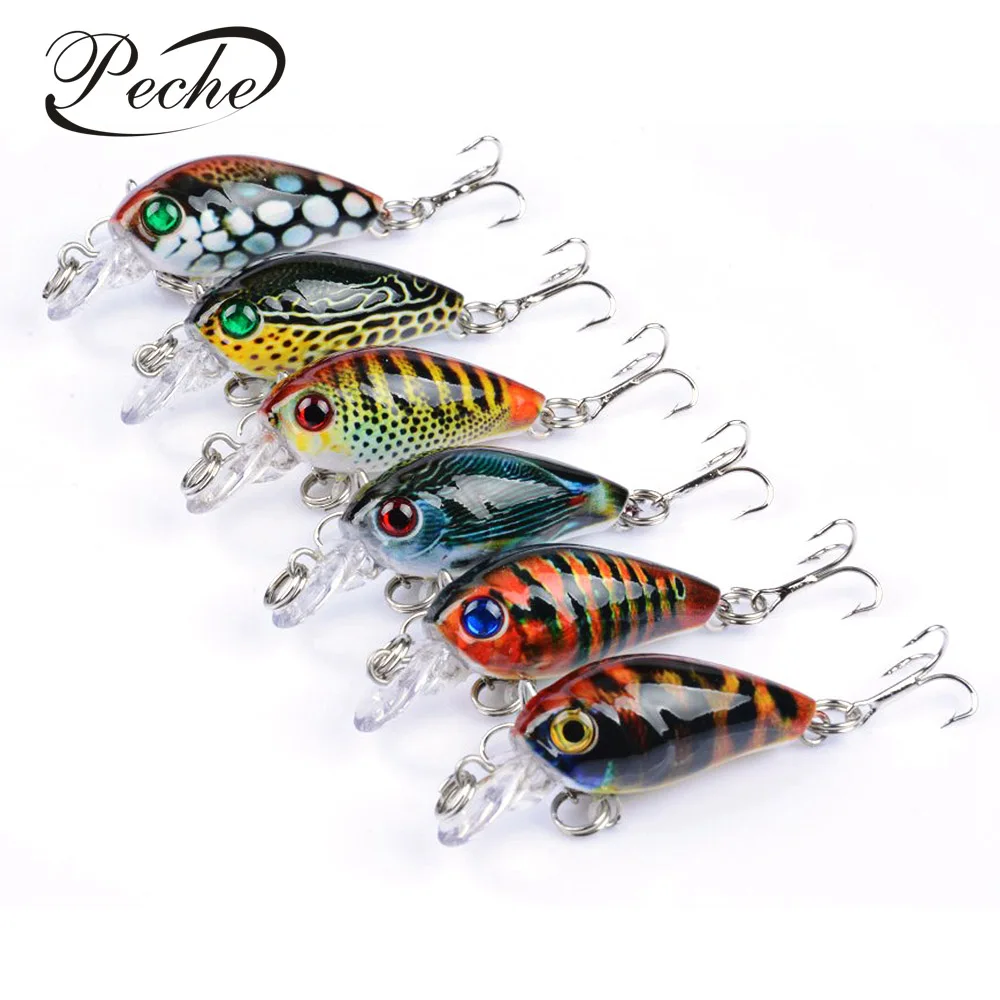 Peche 6 шт./компл. приманки для ловли карпа воблеры и крутящиеся жесткие Topwater Mini Minnow