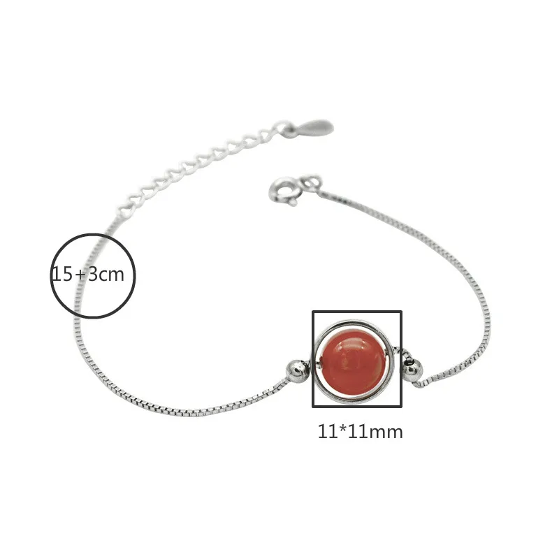 

Nature Red Agate Beads Real 925 Sterling Silver Bracelets For Women Fashion Box Chain Fine Jewelry Bracelets & Bangles