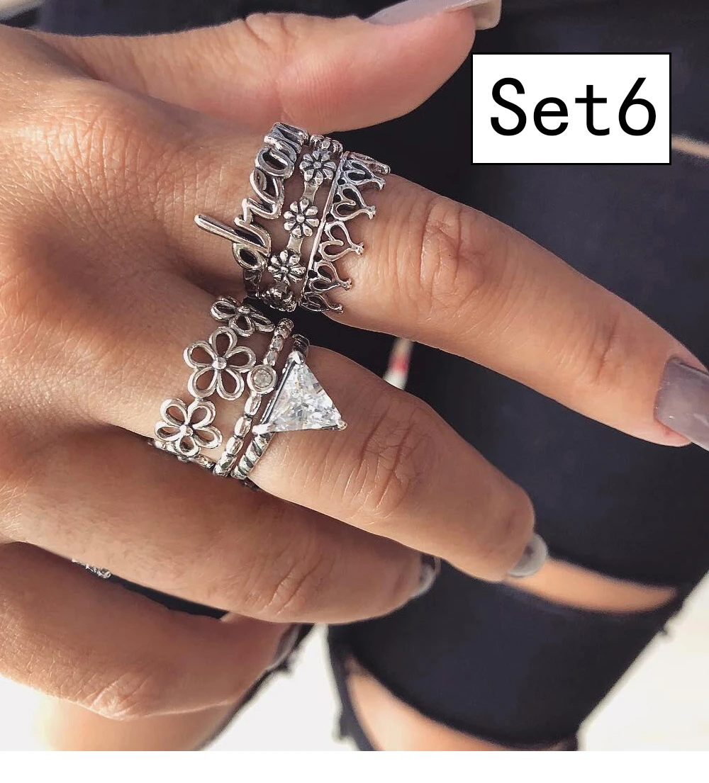 Set-6 Кольцо женское кольца розовое золото цвет женские обручальные кольца Анель Австрийские кристаллы ювелирные украшения женские - Цвет основного камня: Set-6
