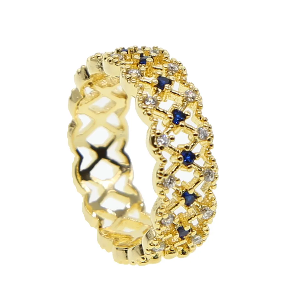 CHEAPEST gold color lace band wide hollow rings with Blue green red cz stone paved wedding for young lady jewelry | Украшения и