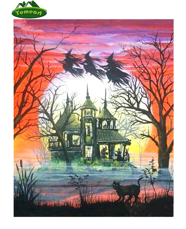 

Рукоделия вышивка Дом стразами ведьма DIY Алмазная вышивка крестиком на рисунке, призрак дом YHAllpaper Хэллоуин украшение дома