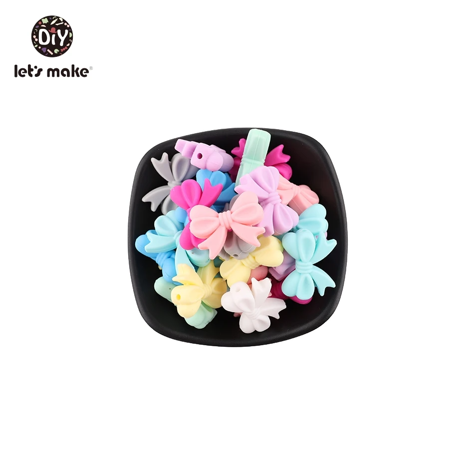 Mix bowknot Let's make/10 шт., силиконовые бусины, пищевая, мягкая, бант, бусины, прорезыватель, сделай сам, Детские аксессуары, Жевательная соска, Детские Прорезыватели - Цвет: Mix bowknot