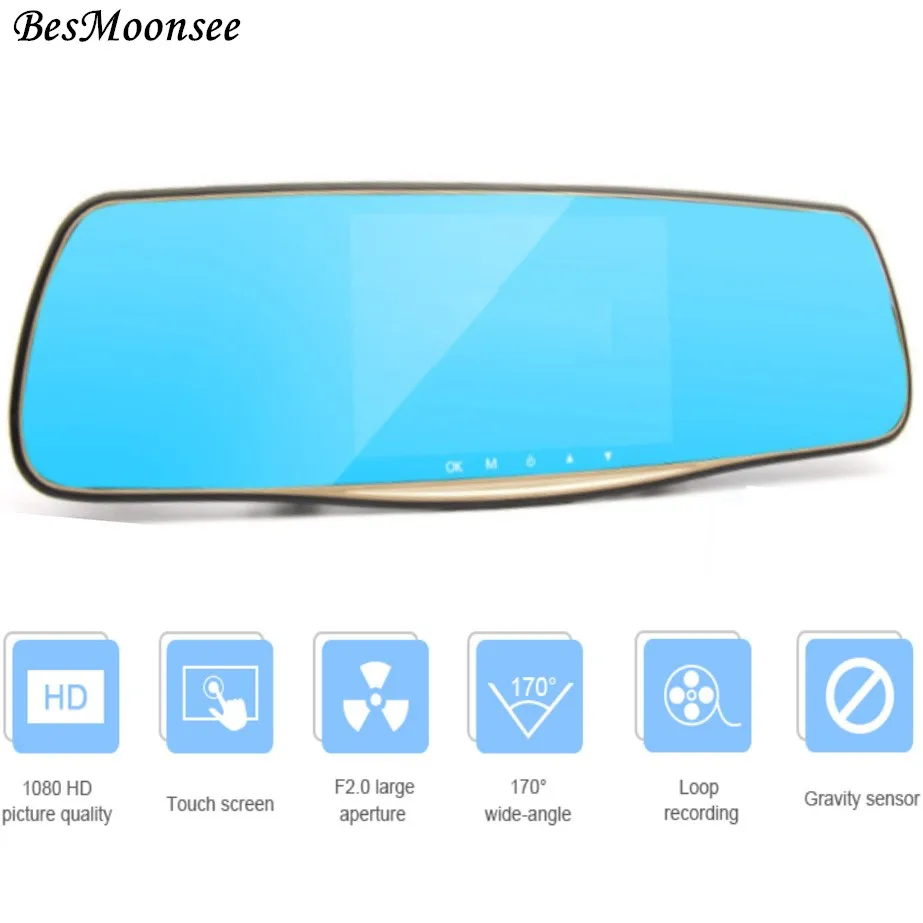 BesMoonsee 5 &quotзеркало заднего вида Full HD1080P Автомобильный видеорегистратор камера