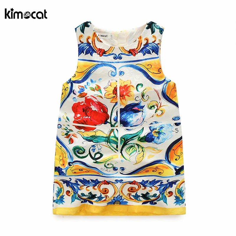 

Kimocat Autumn Spring Girl Kids Dress Long Sleeve Children's Clothing Dresses Baby Casual Style Digital print colored vest dress