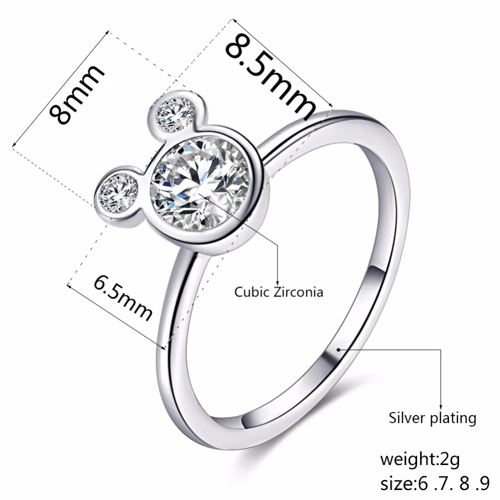Rings for Women Plating Dazzling Miky Mouse Party Fashion Wedding Girl Lover Bague Cubic Zirconia Jewelry | Украшения и