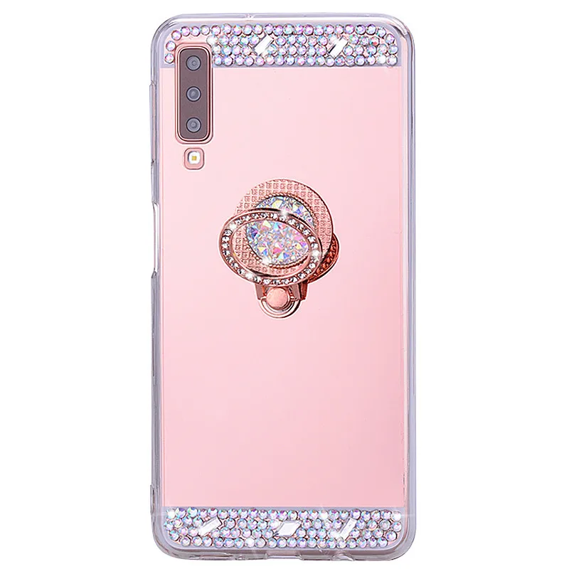 Мягкий силиконовый чехол A51 A71 зеркальный блестящий с кольцом для Samsung Galaxy A50 A70 S20 +