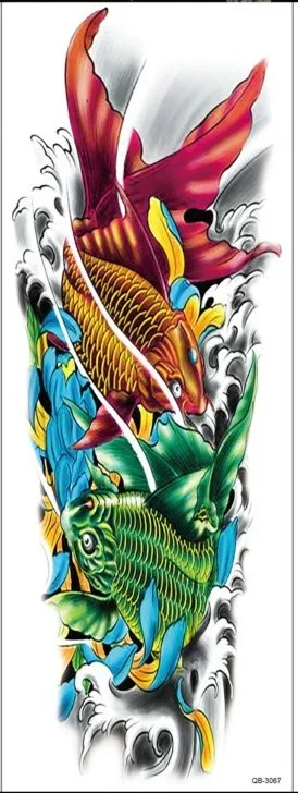 Водостойкая тату наклейка на всю руку китайский Цвет карп кои переводная