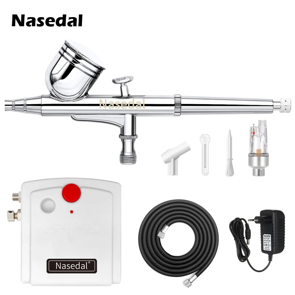 NT-11W Set1 Nasedal Airbrush Compressor Dual-Action Spray Gun Makeup Nail Tattoo Model/Cake/Car paint Cleaning Tool Mini Filter Holder - Цвет: NT-11W Set1