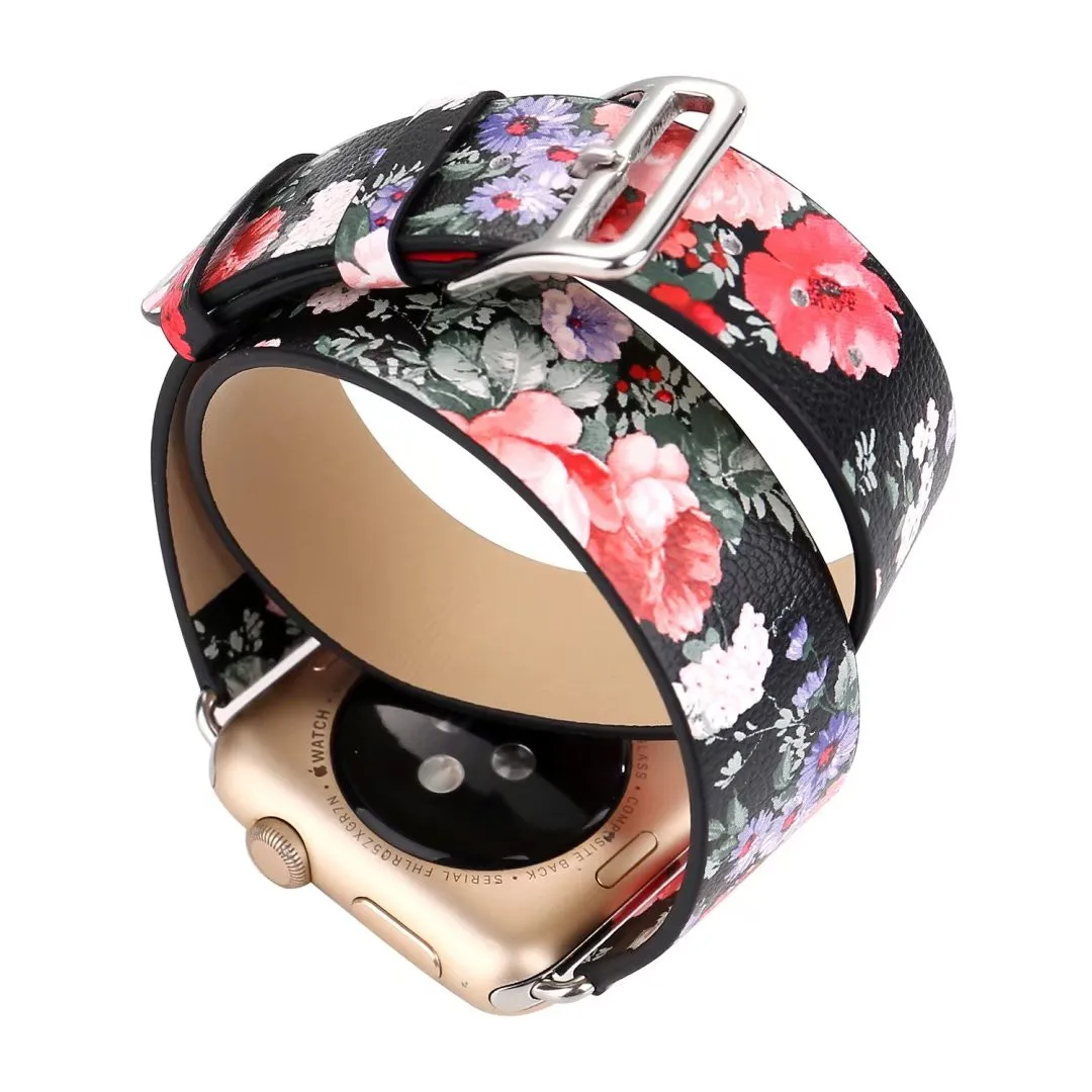 Кожаный ремешок для часов Apple Watch удлиненный с цветком 38 40 42 44 мм iWatch 1 2 3 4 5| |