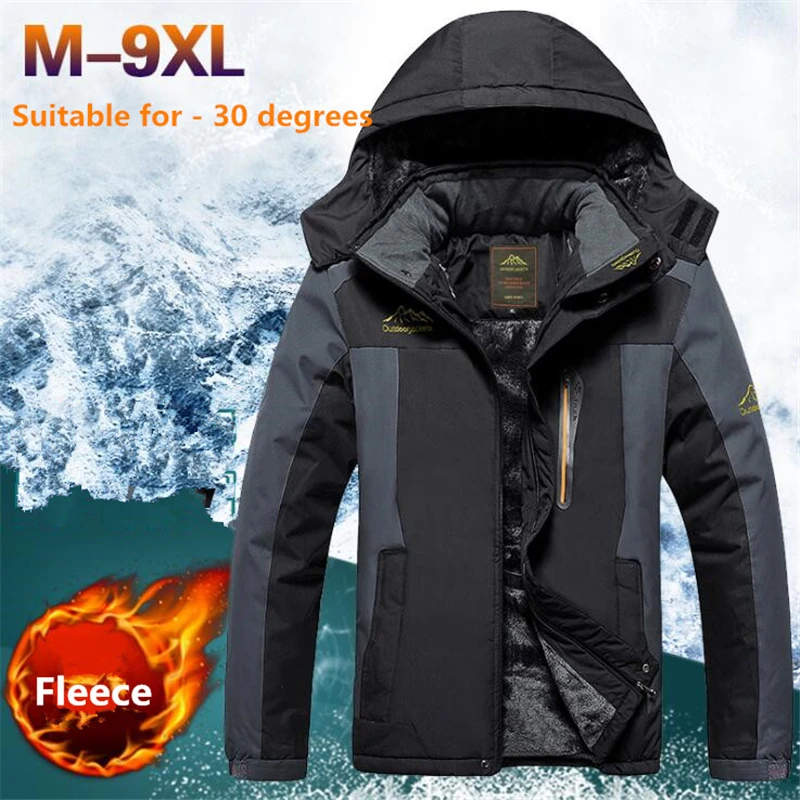 Зимние мужские куртки размера плюс 9XL теплая парка водонепроницаемое пальто