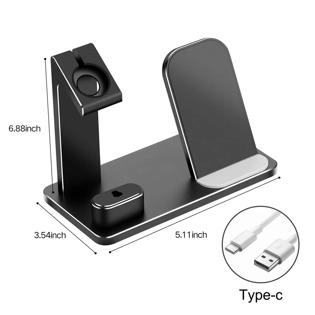 Беспроводная зарядная подставка Qi 3 в 1 для iPhone док станция Apple Watch Airpods 8 / Plus X/Xs /XS