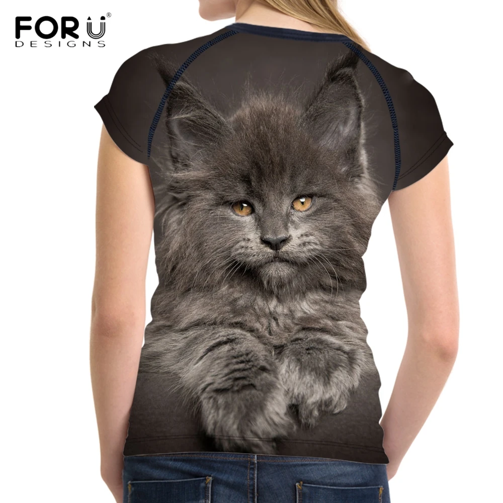 FORUDESIGNS/Harajuku женские летние футболки милые 3D с принтом кота/котенка коротким