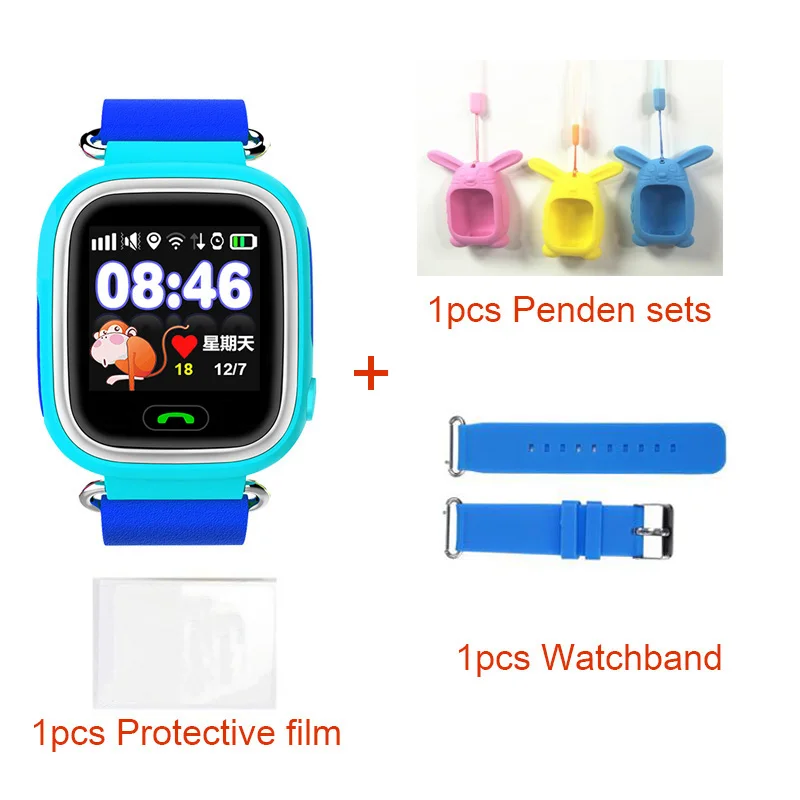 Blue whole set Q90 gps умные часы для детей умные наручные часы 1,22 дюймов цветной сенсорный экран wifi SOS Вызов Смарт часы PK Q80 Q50 Q60 - Цвет: Blue whole set