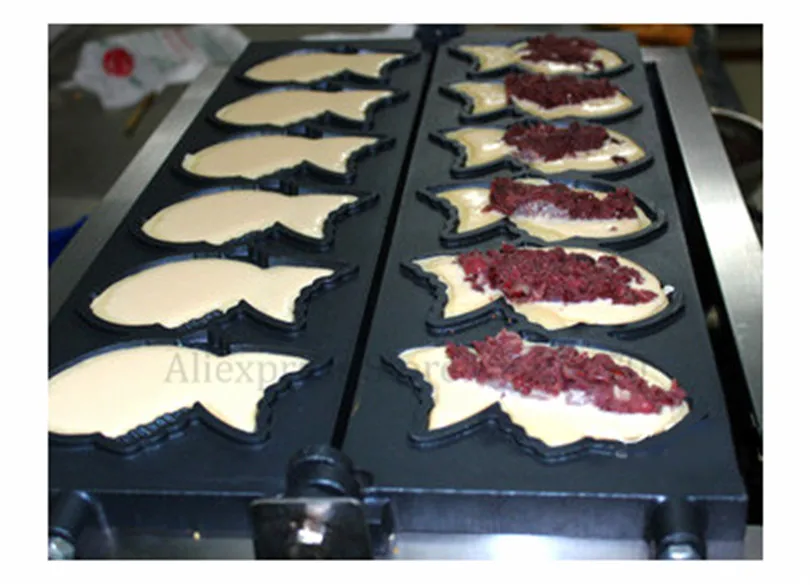 Японский стиль Taiyaki Электрический аппарат для коммерческого использования Taiyaki печенье в форме рыбы чайник из нержавеющей стали Шесть Форм Закуски устройства