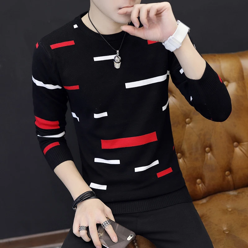 

2019 New Youth Hedge Render Unlined Upper Garment of Cultivate One's Morality Round Neck Sweaters Men Thin Striped Sweater