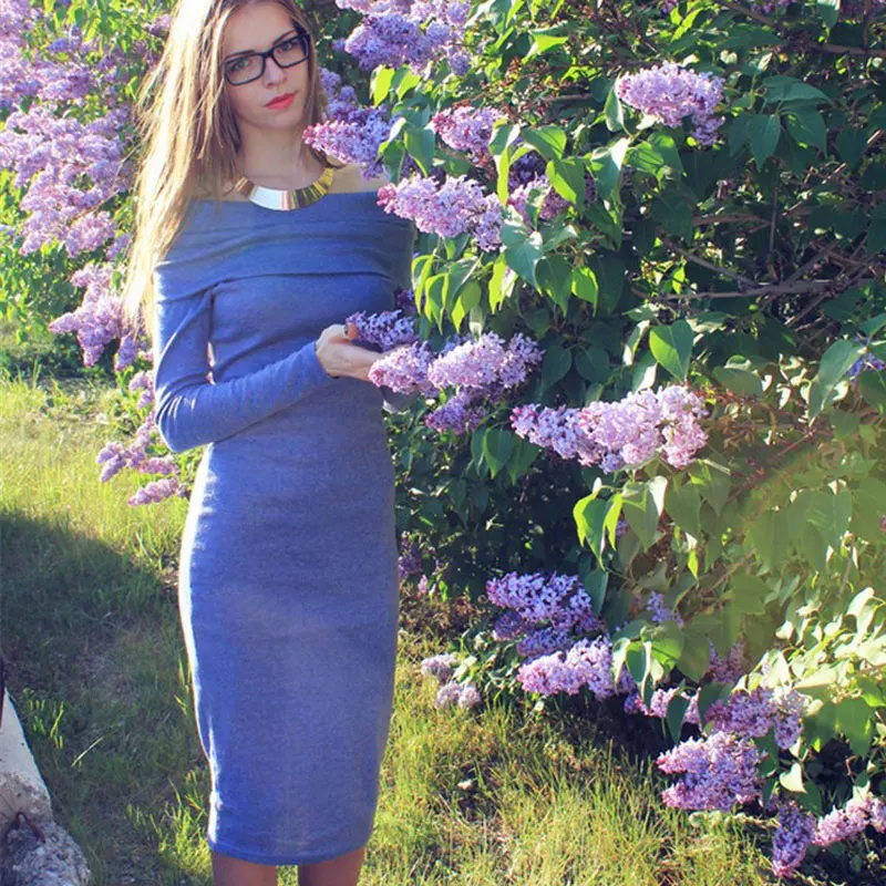 Платье JYConline женское вязанное с открытыми плечами по фигуре|slash neck|warm dresssweater dress |