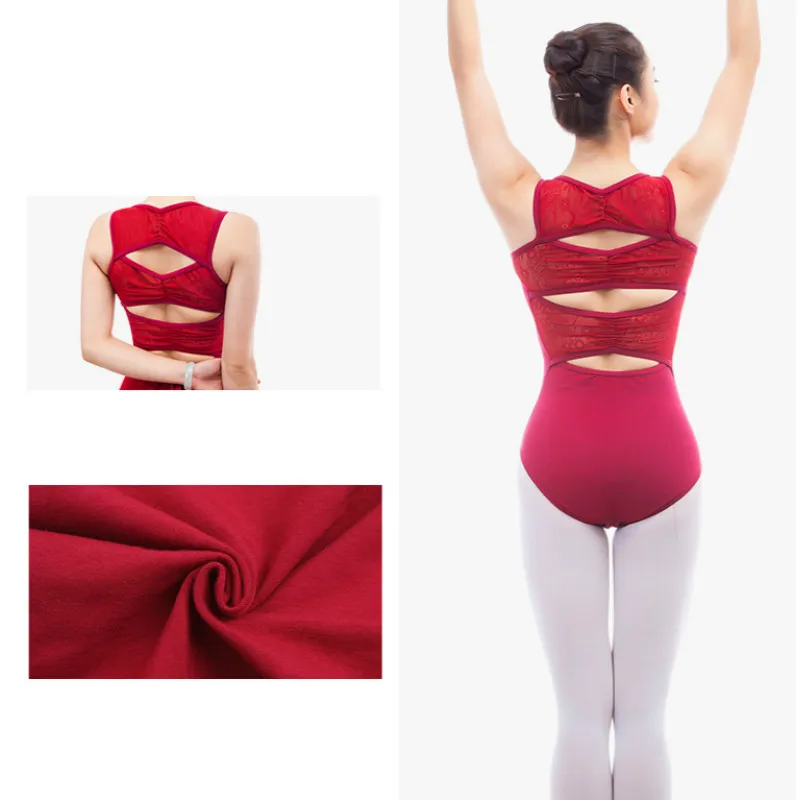 Черная танцевальная одежда гимнастический купальник балетное кружево женские