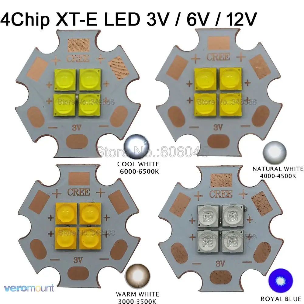 Светодиодный излучатель Cree XTE 3 в 6 12 В 4 чипа высокая мощность холодный белый