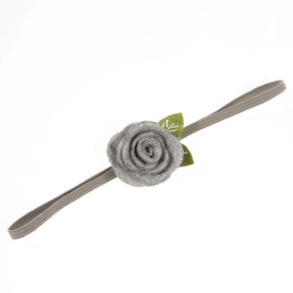 

Nishine 20pcs/lot 20 Colors Girl Elastic Headband Felt Rose Flower Leaf Head Band Cute Kids Newborn Photography Props