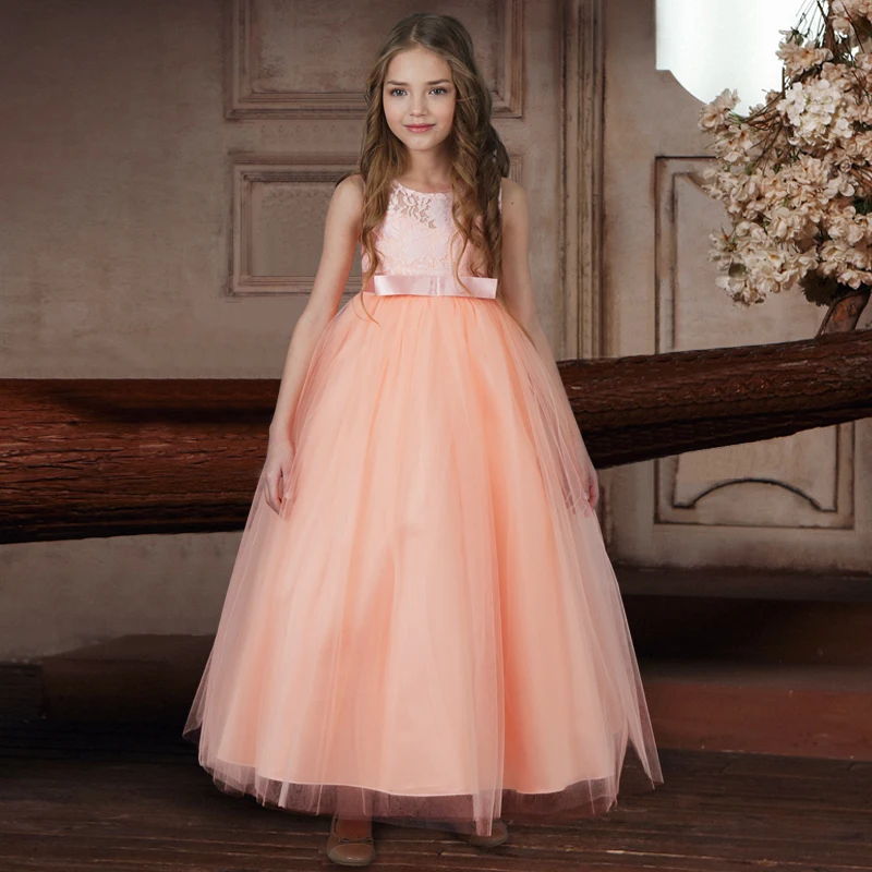 Kid's Long Party Costume For Girl Clothes Evening Dresses Kids Summer Dress Teenage Layered Lace Flower Size 6-14T |