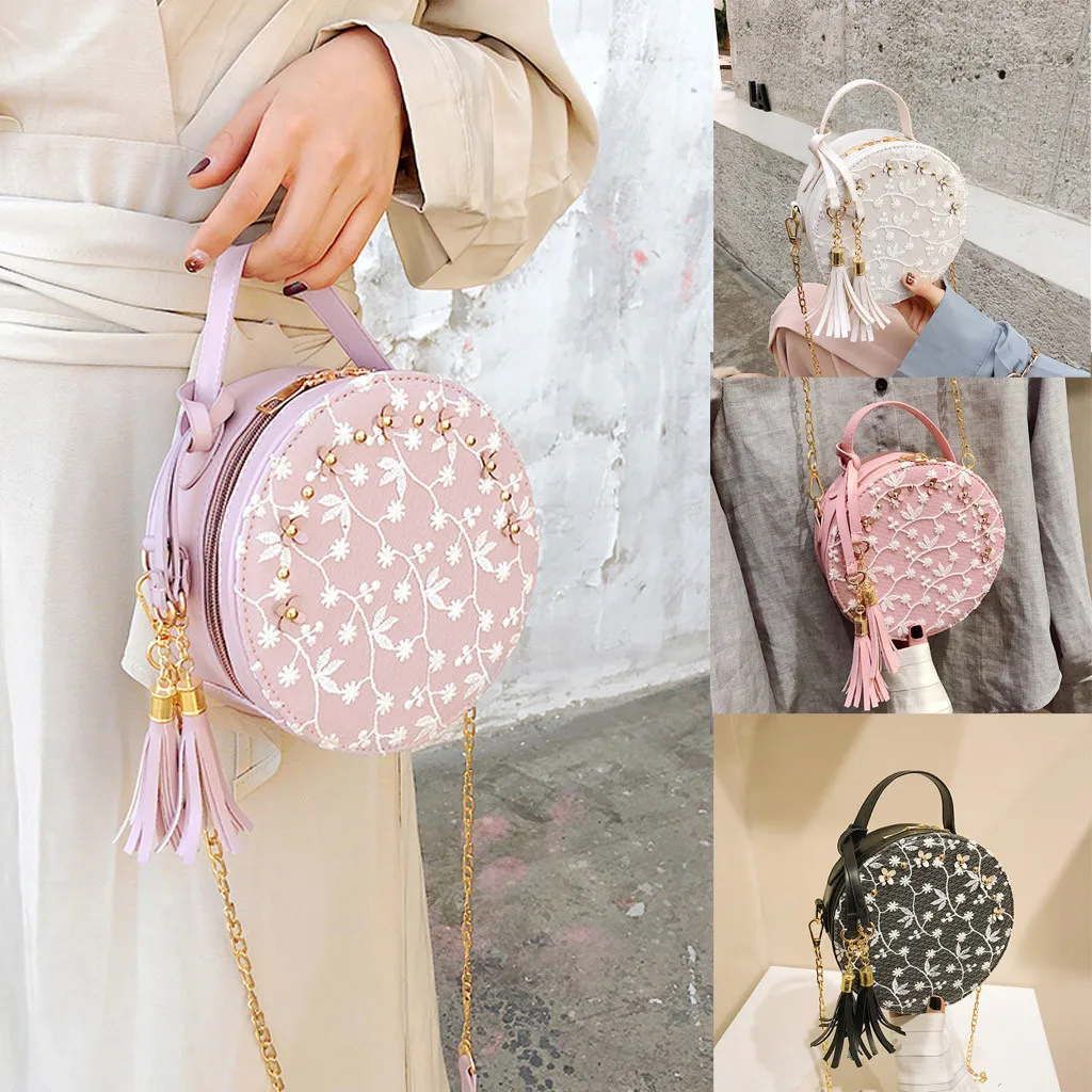 

Woman Bag Fashion Ladies Wild Lace Round Tassel Shoulder Messenger Handbag bolsos mujer bags for women 2019 bolsa feminina