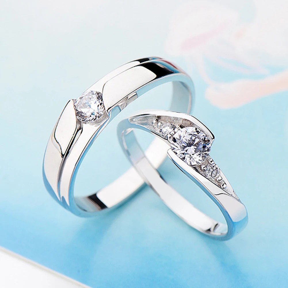 Романтическое изящное кольцо для пары посеребренный Кристал свадьбы кольца