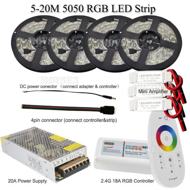 20 м 15 10 5 24 В RGB Светодиодная лента 5050 водонепроницаемый полный комплект + RF