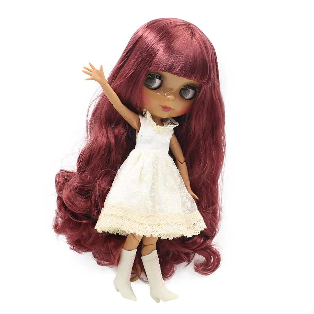 Кукла Blyth ICY DBS 1/6 красные волнистые волосы с челкой темной кожей шарнирное тело 30