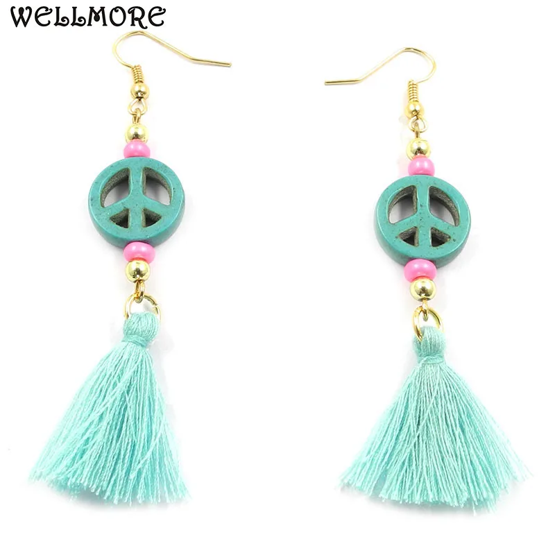 WELLMORE long Tassel earrings have blue/orange/pink/beige/red/green/yellow 7 color fashion tassel for women | Украшения и
