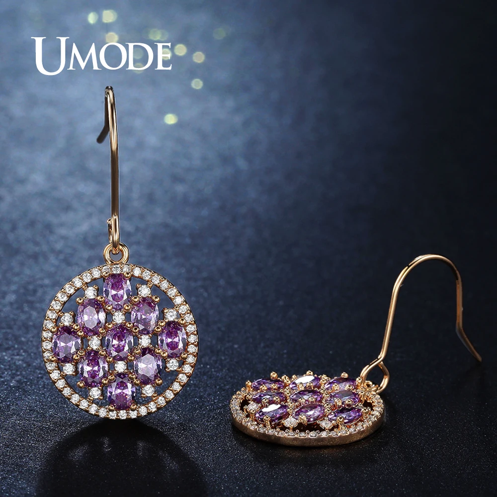 UMODE Новые Модные фиолетовые серьги капли с камнями из фианита для женщин золотого