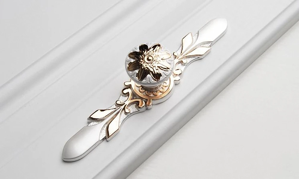 Уникальный Шкаф Тянет комод Ящик Ручки/шкаф ручки золотой цветок слоновой кости