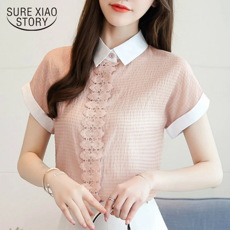 Blusas mujer de moda размера плюс женская блузка женская шифоновая блузка с коротким рукавом женские топы и блузки женские топы 3568 50