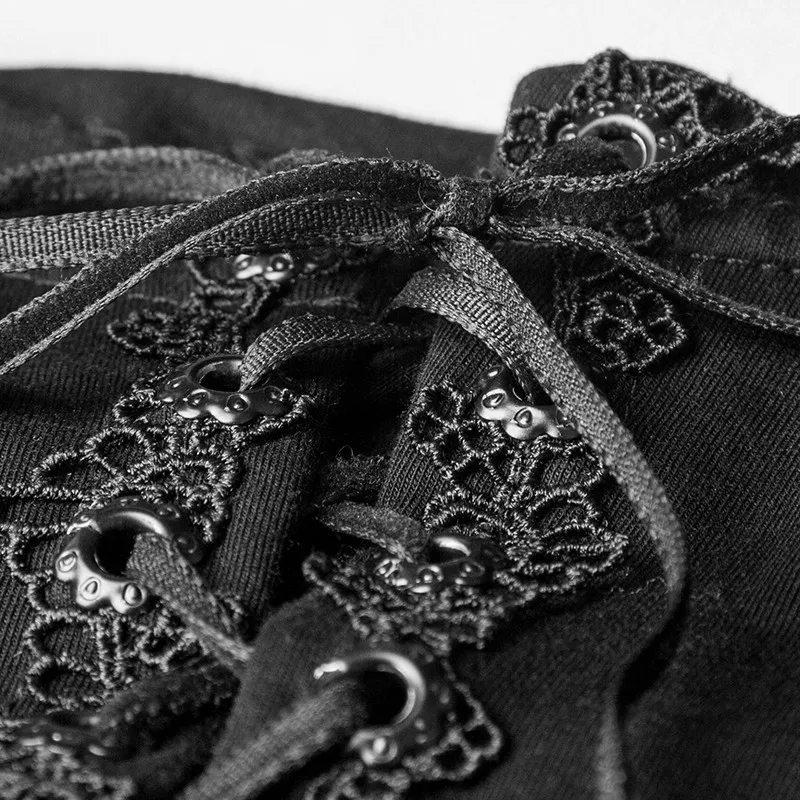 

Fashion Gothic flower ribbon embroidery Beautiful hearts hollow-out and lace trim T shirts for women PUNK RAVE T-481