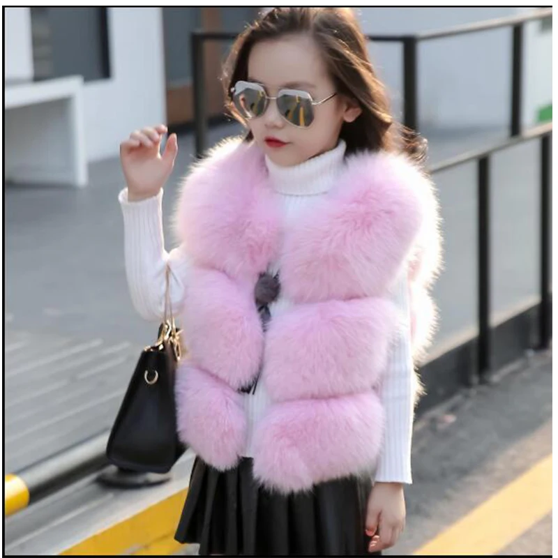 Детская Меховой жилет из искусственного лисьего меха пальто с мехом для девочек