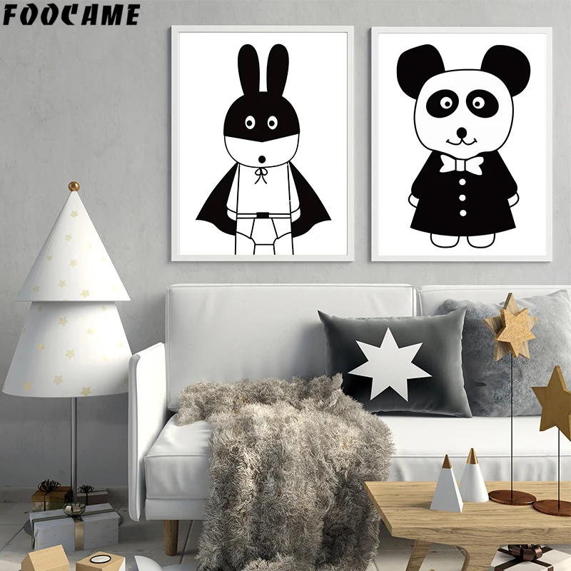 FOOCAME Pirate Hero Rabbit Panda Cartoon Nordic Poster Print Wall Art Canvas Painting Decoration Picture Baby Nursery Room Decor | Дом и сад