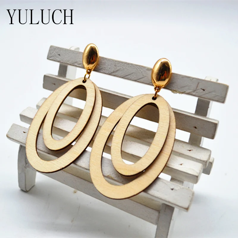 YULUCH 2017 Новый дизайн женские серьги ручной работы деревянные металлические