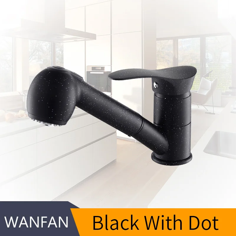 Black With Dot Кухонные смесители с поворотом на 360 градусов, выдвижной кухонный кран для раковины, водосберегающий полированный черный смеситель для раковины, латунный кран WF-7005 - Цвет: Black With Dot