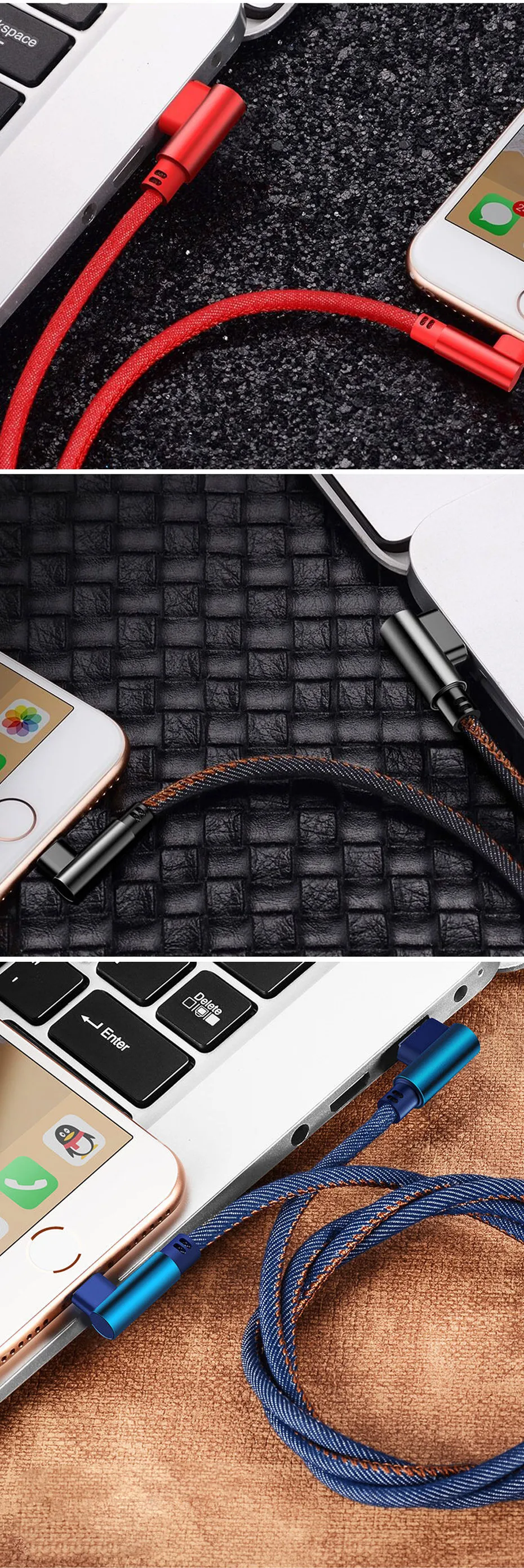 OUSU 90 градусов 2.4A USB C кабель для xiaomi mi 9 кабель для быстрой зарядки для iphone xs джинсовый плетеный кабель mi cro USB sarj kablosu