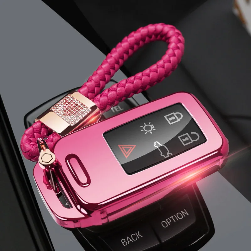 pink chain set Защитный чехол ключа автомобиля чехол для VOLVO S60L S80L XC60 S60 V60 s90 cx60 xc90 vx90 стайлинга автомобилей смарт-ключ оболочки крышки брелок держатель - Название цвета: pink chain set