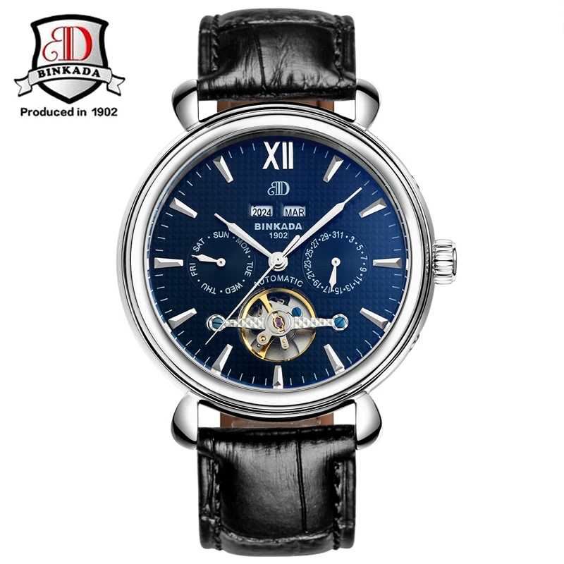 BINKADA мужские часы мужской Элитный бренд механические деловые наручные с тройным