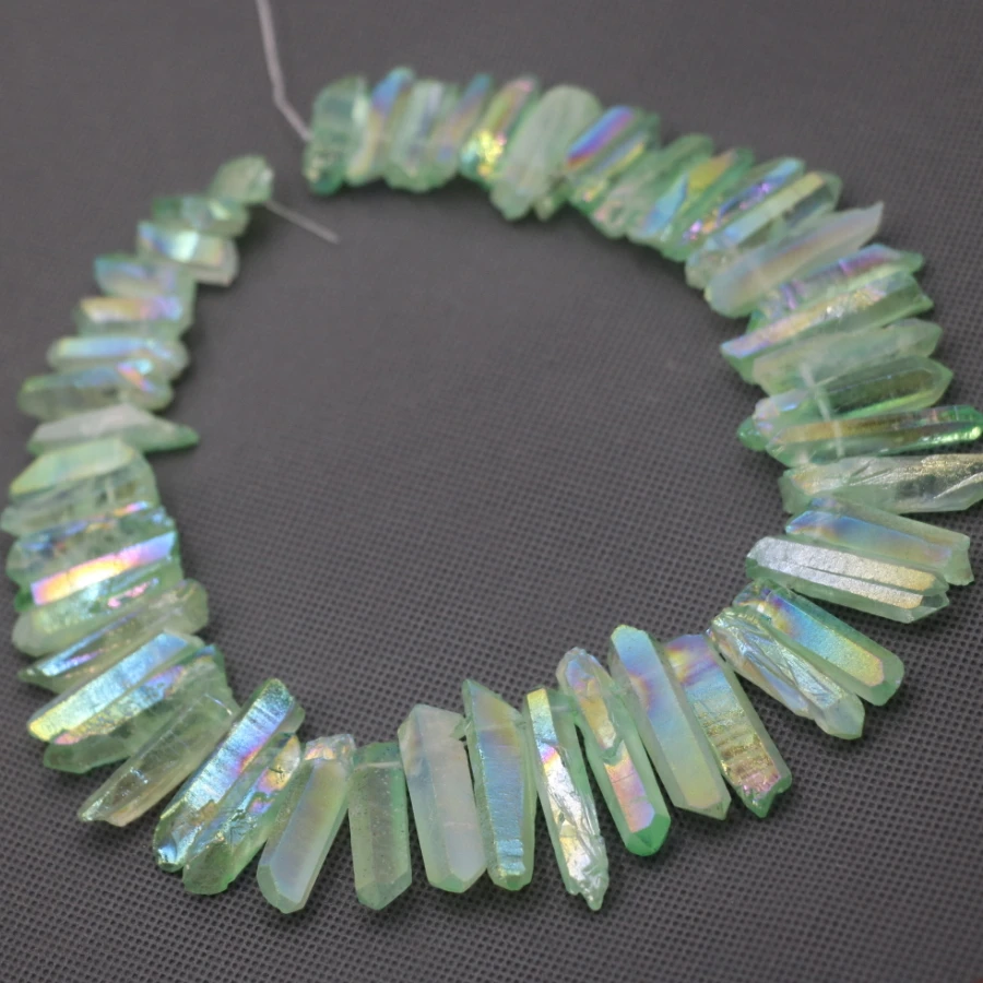 Ожерелье женское из натурального необработанного зеленого кварца с кристаллами