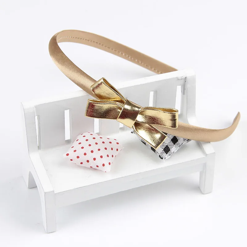 2 шт./лот простой дизайн золотые/серебристые кожаные банты повязка на голову для