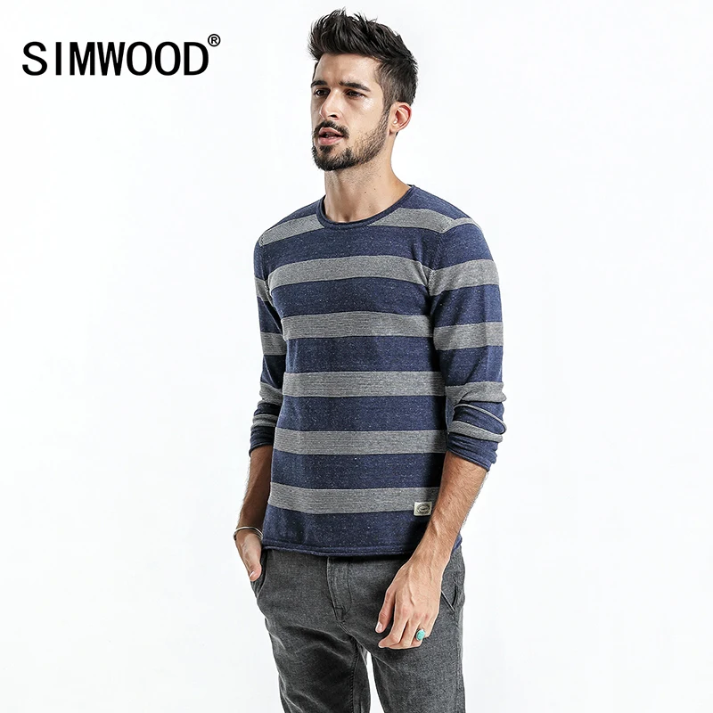 SIMWOOD свитер Для мужчин 2019 Весна Новые Slim Fit полосатые трикотажные свитера мужской