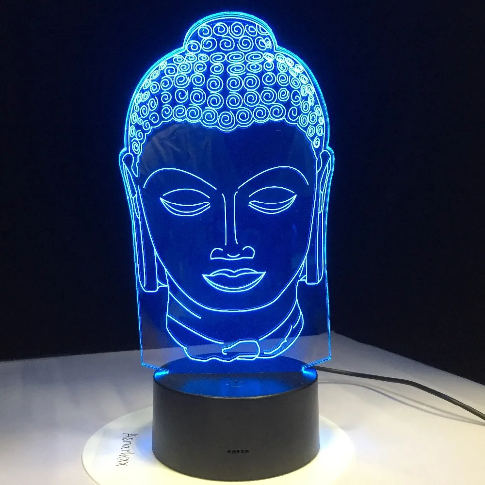 Лампа Будды Буддизм 3D светодиодный светильник USB Цвет Ночной украшения