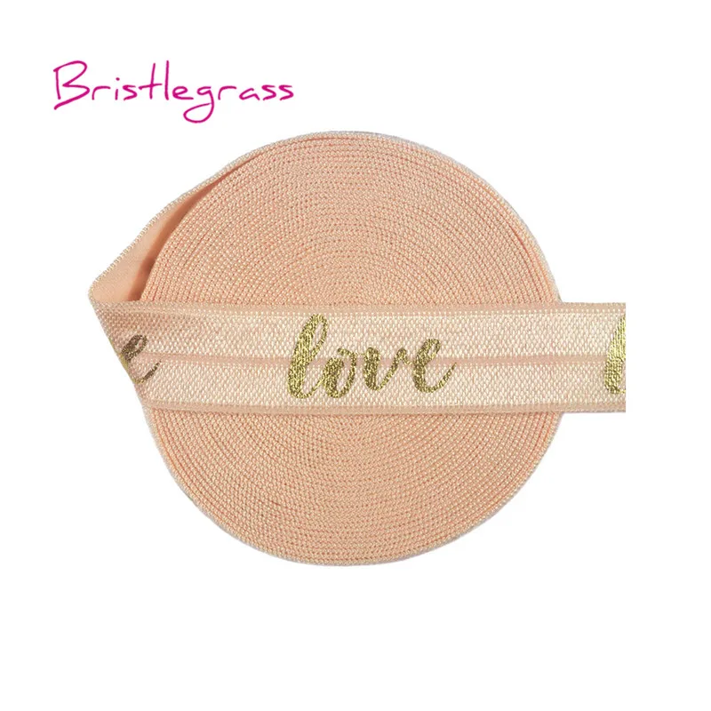 Petal Peach BRISTLEGRASS 5 Ярд 5/" 15 мм Золотая любовь фольга печать блестящая складка над эластичным врагом спандекс атласная лента платье с повязкой DIY шитье отделка - Цвет: Petal Peach